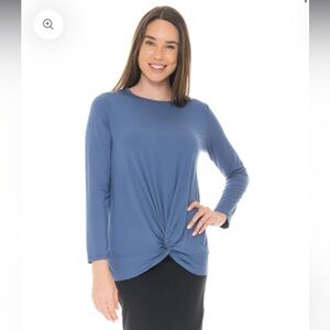 Maya’s Place Modal Women's Long Sleeve “Betty” Twist-Front Top in “Slate” Sz 2XL